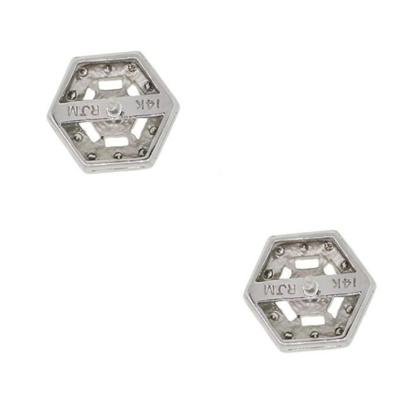 White Gold Round Brilliant Diamond Hexagonal Shaped Stud Earrings - Picture 7 of 7